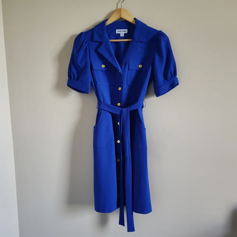 Shelby & Palmer Button Down Dress Size 6 Royal Blue Career Belt Pockets